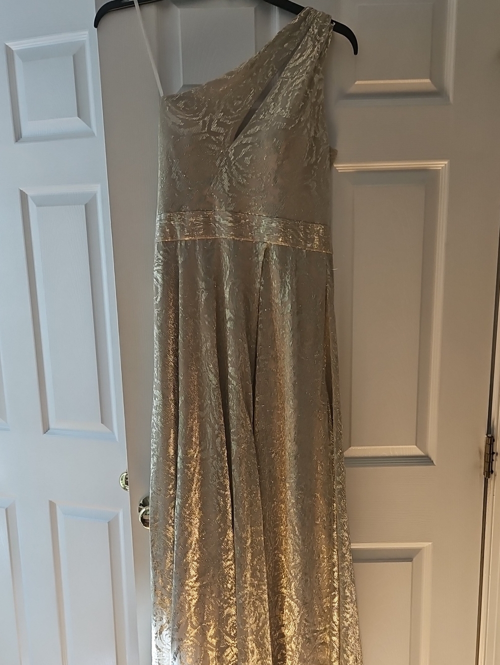 Betsy & Adam  One-Shoulder Maxi Gown with Gold Foil